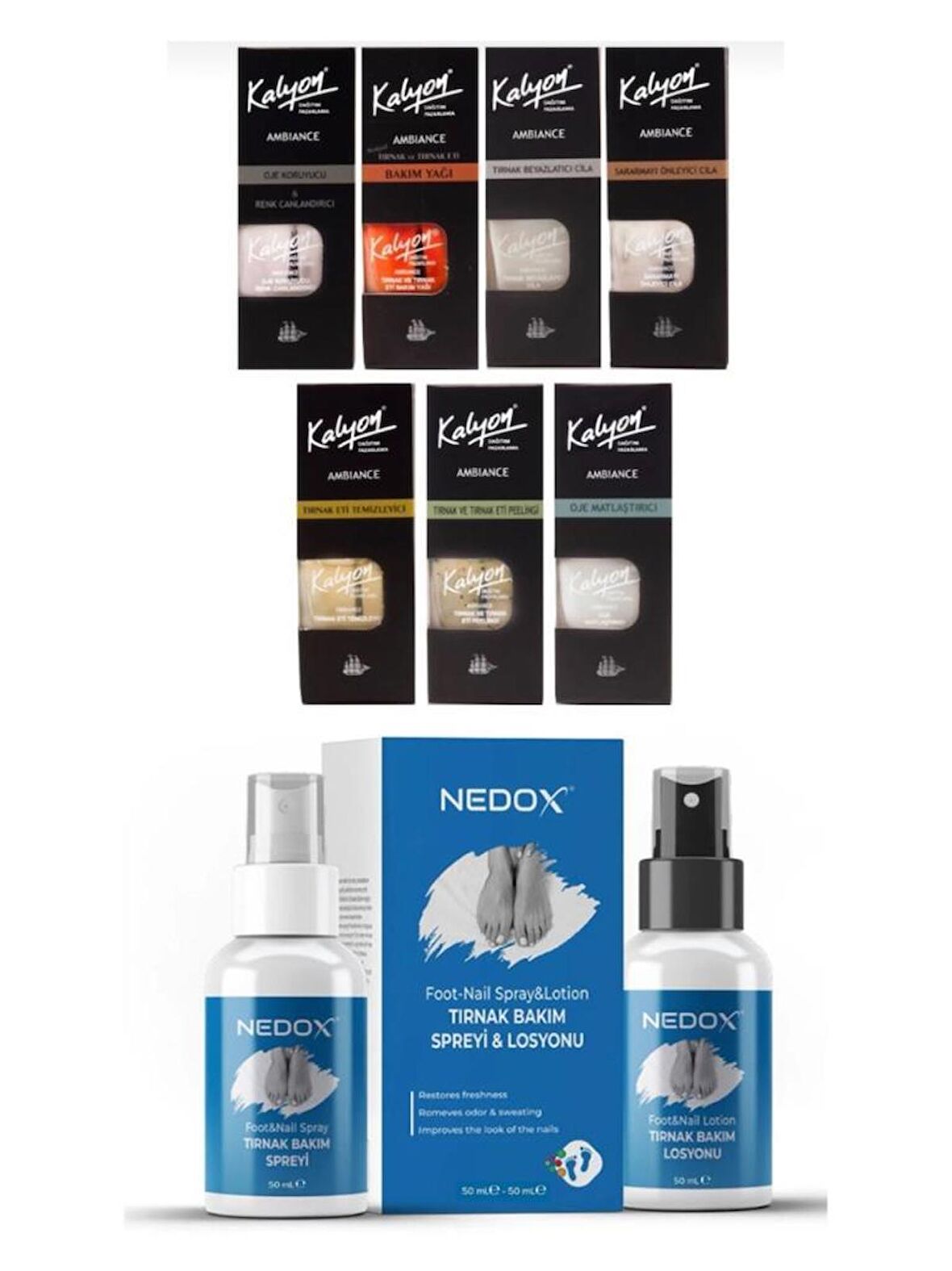 Kalyon Tırnak Bakım Seti 7 Li  + Nedox Tırnak Bakım Spreyi Ve Losyonu 50ml+50ml